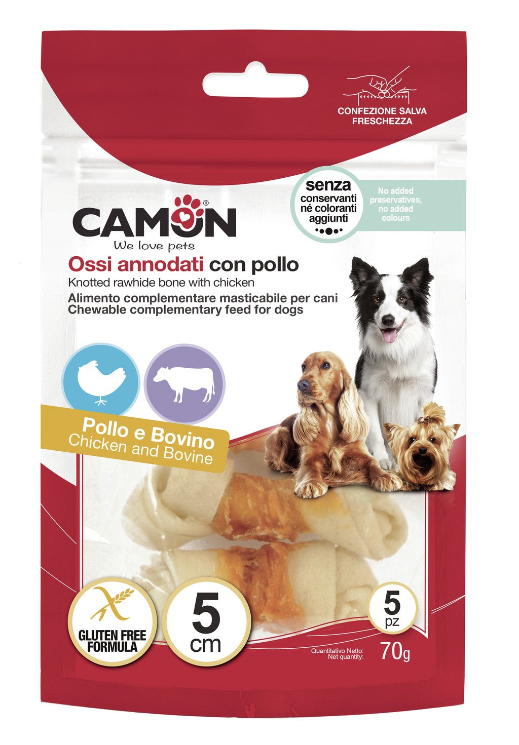 Ossi annodati di pelle bovina con pollo
