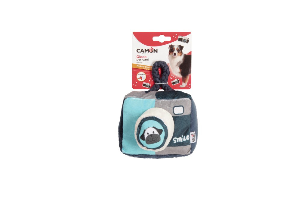 Gioco per cani - macchina fotografica in peluche con corda e squeaker