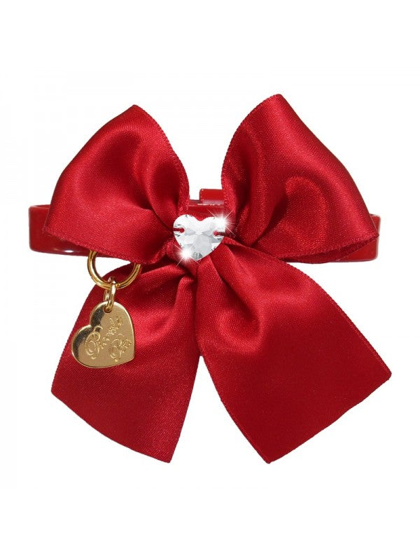 HEART ON BOW COLLAR RED ECOPATENT/GOLD