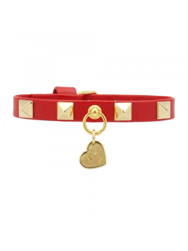 STUD COLLAR RED ECOLEATHER/GOLD