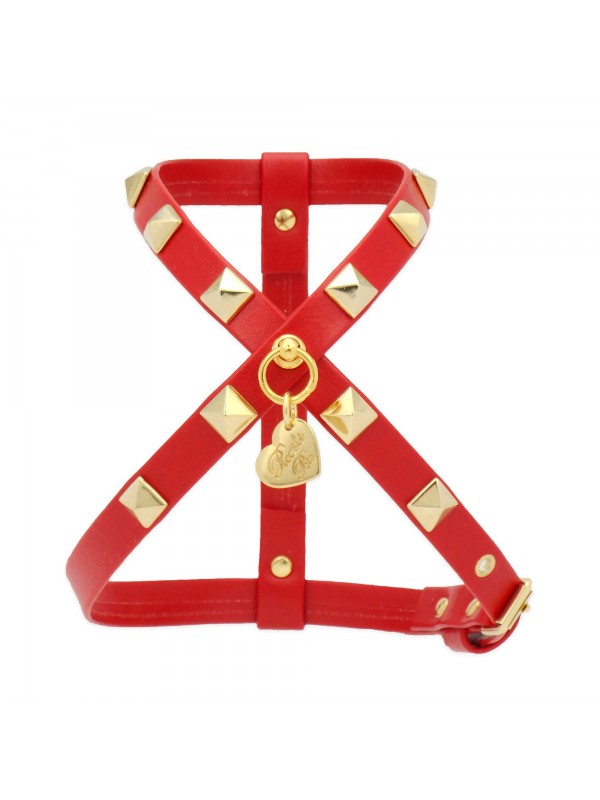 STUD HARNESS RED ECOLEATHER/GOLD