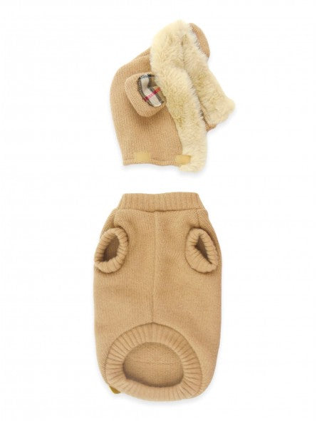 TARTAN BERRY KNITEWOOL HOODIE CAMEL