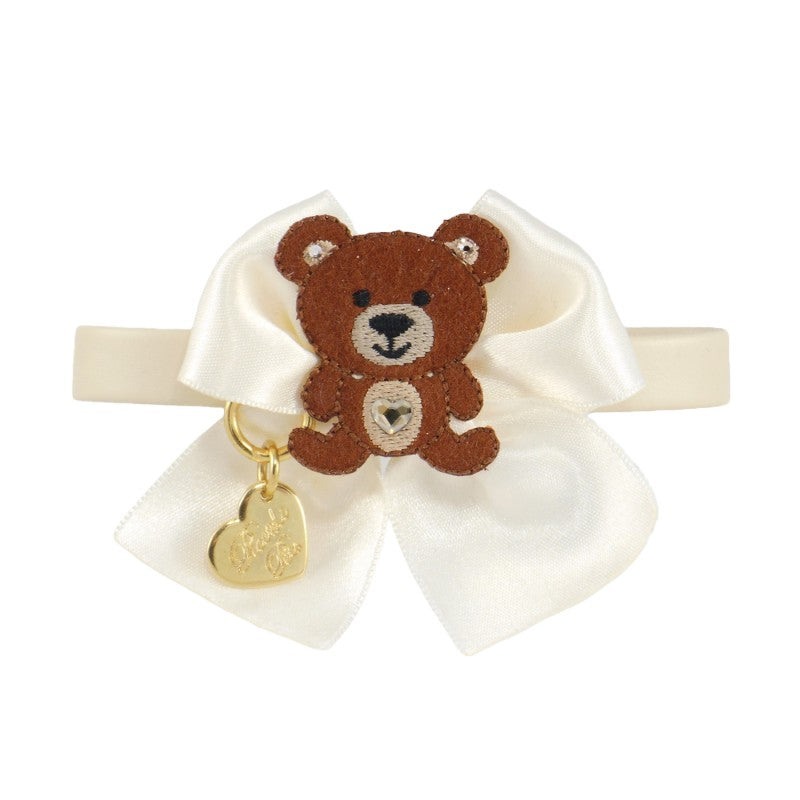 TEDDY BOW COLLAR CREAM ECOLEATHER/GOLD