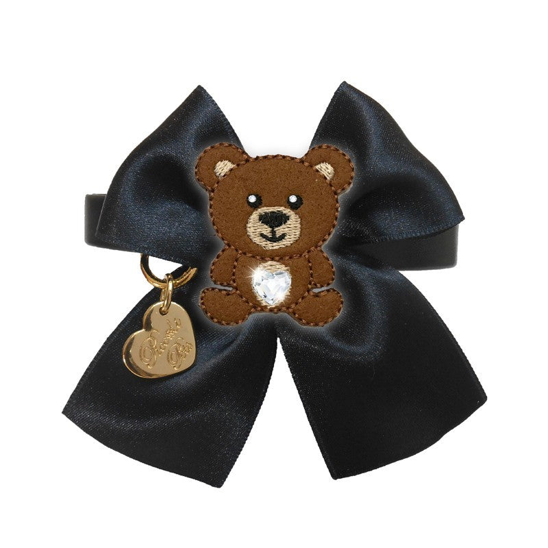 TEDDY ON BOW COLLAR BLACK ECOLEATHER/GOLD