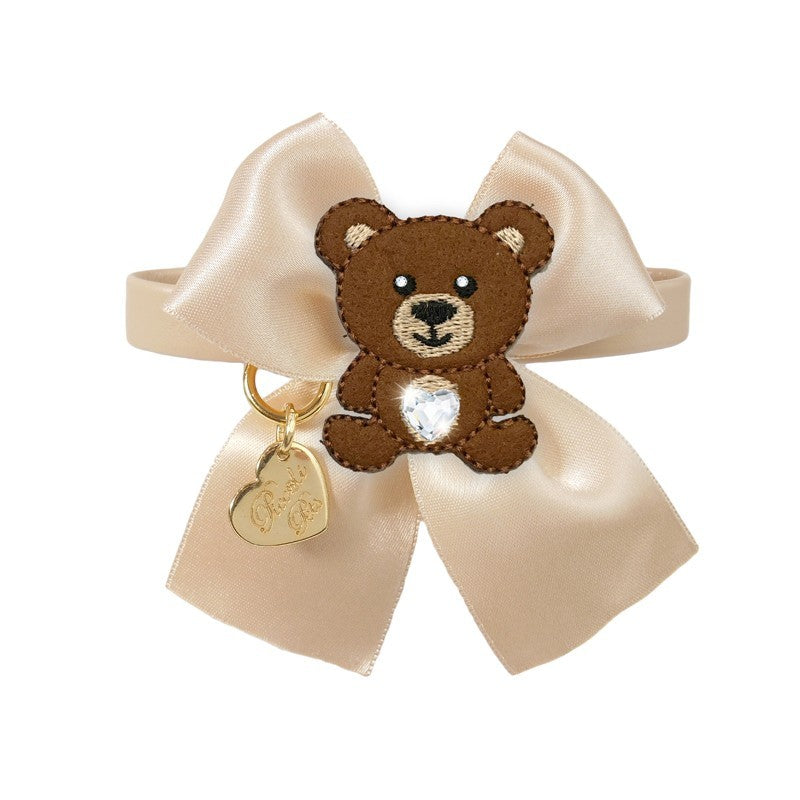 TEDDY ON BOW COLLAR COOKIE ECOLEATHER/GOLD